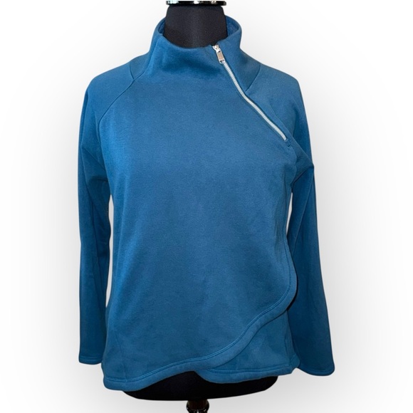 ATHLETA Cozy Karma Asymmetrical Zip Pullover Plus 1X Dark Sardinia Blue - Picture 13 of 13